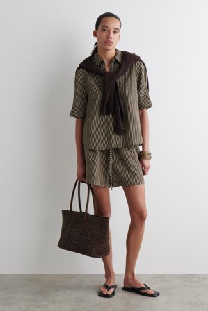 COS Women's Camicia A Righe In Seersucker in Marrone