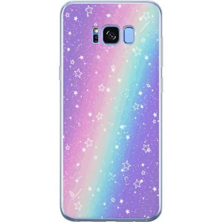 Kompatibel Mobilcover til Samsung Galaxy S8+ Rainbow-farvet pastelbaggrund med hvide stjerner og glitrende prikker i blød overgang