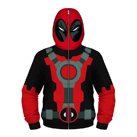Superhelt Deadpool-drakt barn, unisex gutter jenter 3D All Over Superhero Print Zip Up Hoodie Jakke Rock Sweatshirt X