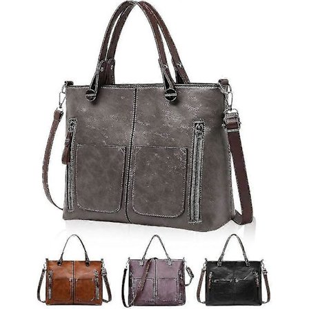 Vintage læder skuldertaske til damer, vandtæt tote taske med stor kapacitet, crossbody taske til kvinder med flere lommer