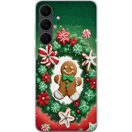 Kompatibel Mobilcover til Samsung Galaxy S25 FE Gingerbread Joy julemotiv med peberkage mand og dekoreret krans
