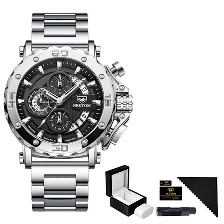 NEKTOM Herreure Kvarts Vandtæt Ur Armbåndsur med Stållænke Ure til Mænd Ur Sportsure