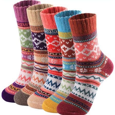 Varme vintersokker for kvinner, 5 par, retrodesign, damesokker, sokker, damesokker, varme sokker for kvinner, høykvalitets ren bomull, vanlig 