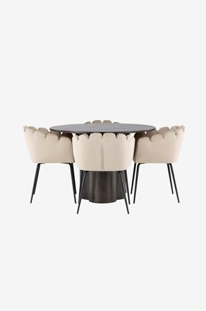 Venture Home - Ruokailuryhmä Olivia ja ruokapöydän tuolit Limhamn, 4 kpl - Ruskea - Ruokailuryhmä 4 hengelle - - Homeroom