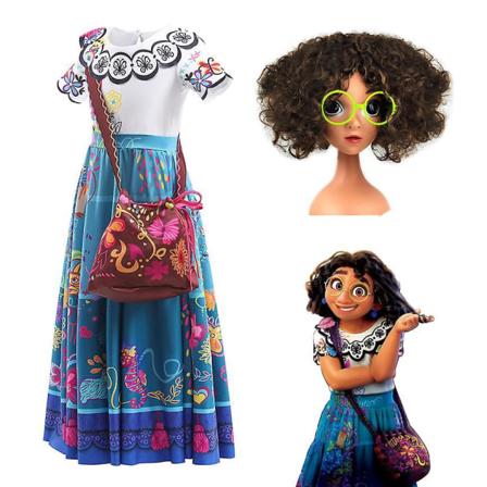 Kids Disney Encanto Mirabel Dress Madrigal Mirabel Cosplay Costume Suit For Girls Ages 3 And Up,dress,bag,wig,galsses 110cm