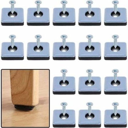 Kraftige møbelglidere, selvklæbende firkantede teflonglidere med skruer, anti-vibrations møbelglidere - 16 stk., 25 mm x 25 mm
