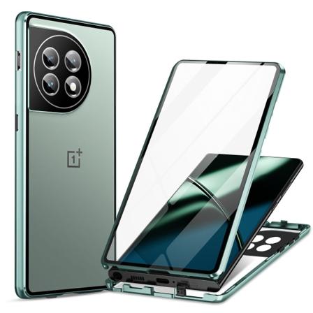 Metal Magsafe magnetisk etui kompatibelt med OnePlus 12, dobbeltsidet glas altomfattende stødsikkert dæksel med kameralinsebeskyttelse Green For 