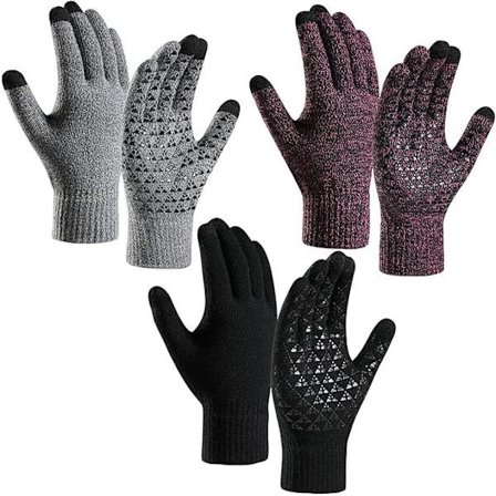 3 par (sort/grå/rosenrød) vinterhandsker til kvinder og mænd