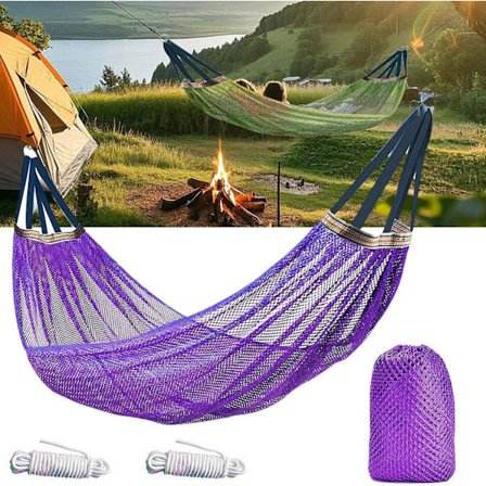 Hængekøje til camping, bærbar og letvægt med træstropper - 260 x 130 cm nylonnet hængekøje understøtter 200 kg, til udendørs brug, backpacking