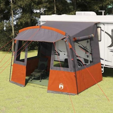 Vidaxl campingtält Trähållare för husvagn Grå och orange 352 x 250 x 240 cm