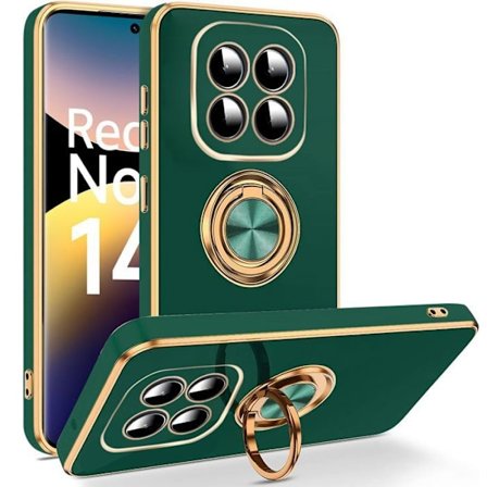Coque til Xiaomi Redmi Note 14 Pro 5G (ikke til 4G), med 360° roterende ring i nattegrøn