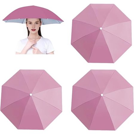 Tredelt sett - Paraplyhatt - Hodebånd paraplyhatt - Bærbar paraplyhatt - Egnet for utendørsfester (rosa)