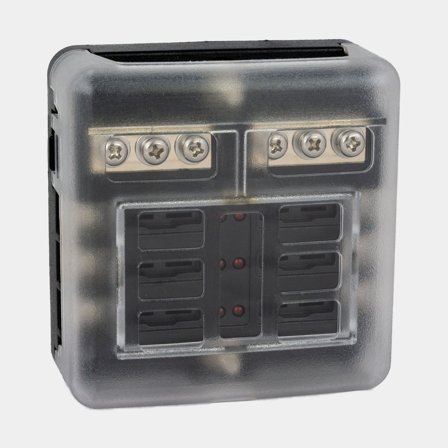 Držák pojistek Skyllermarks, pro 6 plochých pojistek, se svorkovnicí, M5 + M4, 32 V DC, 100 A