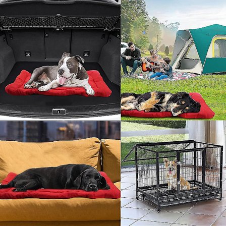 Sammenleggbar vanntett hundematras, vaskbar slitesterk Oxford hundepute for bilbur, sofa og utendørs bruk (l (35,4-23,6"/90-60 cm, rød)