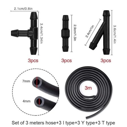 9/18 stk. Vindusspylervæske Koblingsrør Kobling T-stykke Rett 3-veis Y-stykke Luft Drivstoff Vann