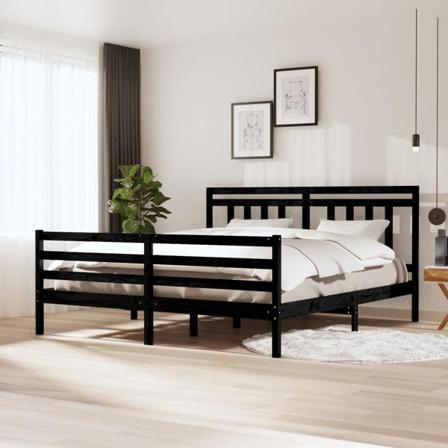 Vidaxl Sängram Svart Massivt Trä 180x200 Cm Svart