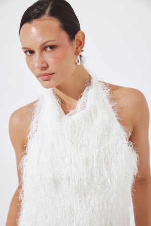 NA-KD - Topp med halterneck og frynser - Nyttårstopper - Hvit - S