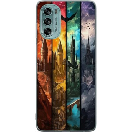 Kompatibel Mobilcover til Motorola Motorola Moto G62 5G Fire magiske slotte i forskellige elementfarver, episk fantasykunst med ild vand luft og mørk