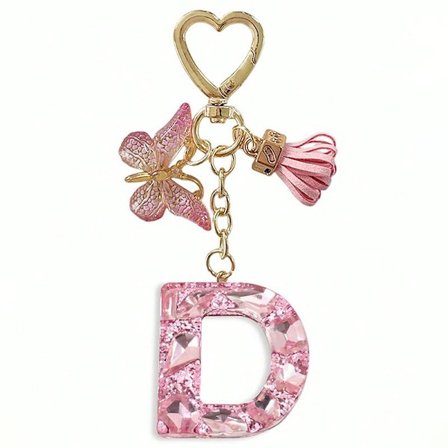 26 bokstaver å velge mellom, rosa skinnende bokstav-nøkkelring