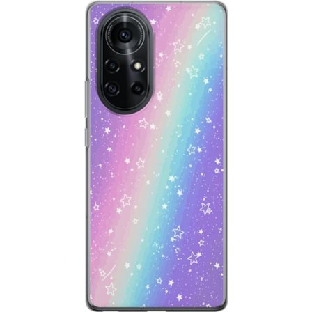Kompatibel Mobilcover til Huawei nova 8 Pro Rainbow-farvet pastelbaggrund med hvide stjerner og glitrende prikker i blød overgang