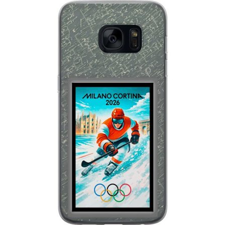 Kompatibel Mobilcover til Samsung Galaxy S7 Curling illustration med spillere og sten på isen, Milano Cortina 2026, snedækkede stænk og olympiske r