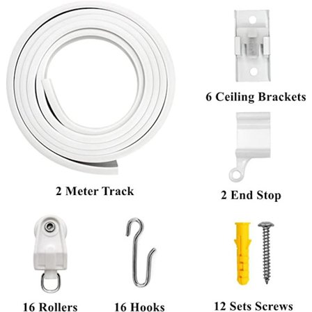 1-delt sett 2 meter uttrekkbar gardinstang, fleksibel gardinstang