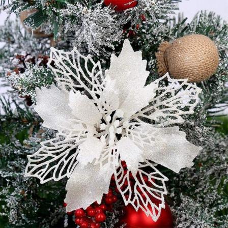 12 stk. DIY juletræspynt juleblomster vedhæng dekorationer til juletræ og festdekorationer dekoration Noel gran (hvid)