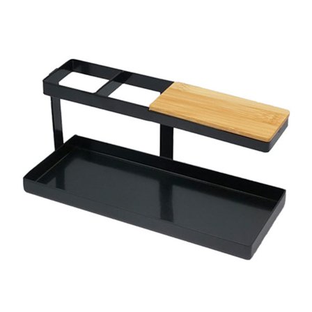 Svart 2-lags jernkunst skrivebordslagringsstativ Multifunksjonelle hyller for nøkler Fjernkontroll Telefoner Briller