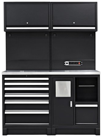 PELA 533244 Verkstadsinredning 1440x573x2000 mm, svart/silver, Garageinredning & förvaring