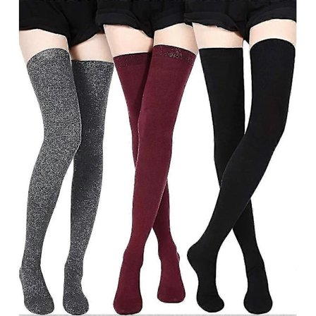 3 par ekstra lange sokker lårhøye bomullsstrømper [YJD]