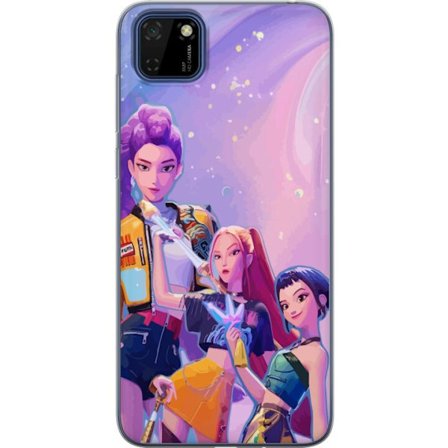 Kompatibelt Mobildeksel til Huawei Y5p Futuristiske popdamer i neonfarger med magiske detaljer mot en drømmeaktig galaksebakgrunn