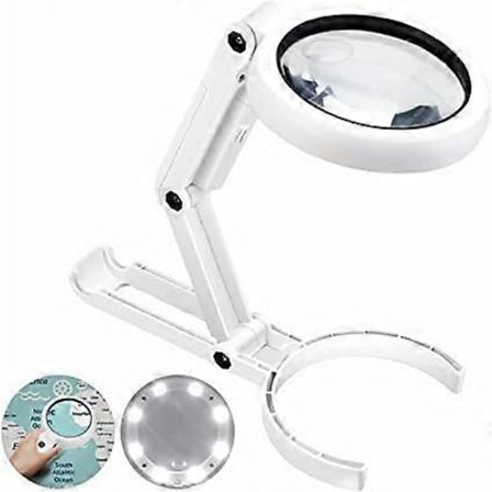 Forstørrelsesglas med Lys på Fod, 5X 11X Bordforstørrelsesglas med Foldbart Stativ, Læseforstørrelsesglas, Bordforstørrelsesglas med 8 LED-lys, til 