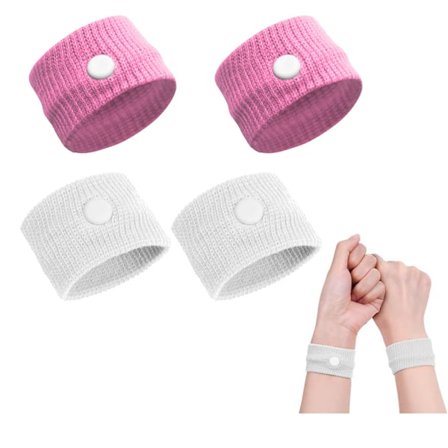 Anti-svimmel armbånd, 2 par rosa + hvite anti-svimmel