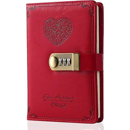 Dagbok med Lås for Jenter - Lær Dagbok med Passordlås Søt Hemmelig Dagbok Notatbok med Kombinasjonslås for Kvinner Voksne B6 Størrelse 13,5x20 cm