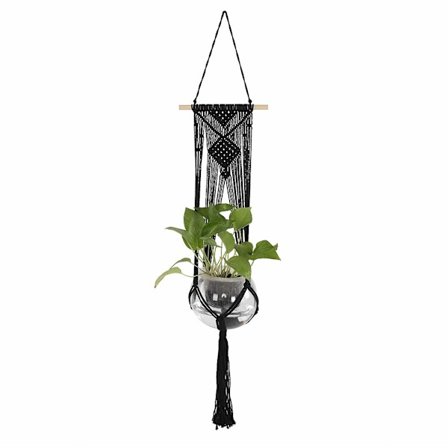Kasviteline, sisä- ja ulkokäyttöön tarkoitettu makramee-istutusruukku, käsintehty kasviteline hapsuilla, kukkaruukun pidike, kori, naru, seinäkoriste 