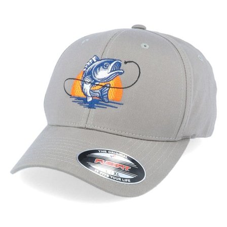 Hunter - Grå flexfit Keps - Sunset Fish Logo Grey Flexfit @ Hatstore