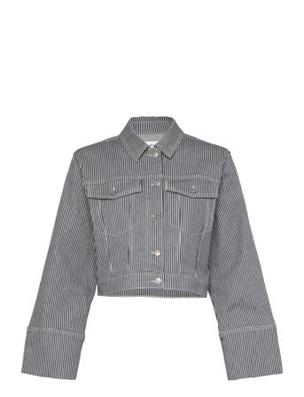 Slfmyra Ls Stripe Short Denim Jacket Farkkutakki Denimtakki Navy Selected Femme