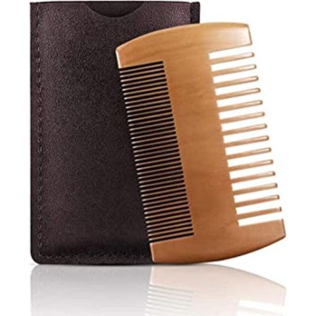 Skjeggkam i tre, skjeggkam i tre med skinnetui