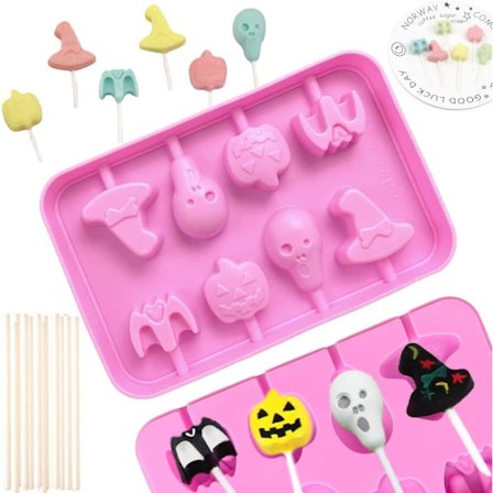 1 Silikon Halloween slikkepind form - 8 hulrum græskar, kranie, flagermus