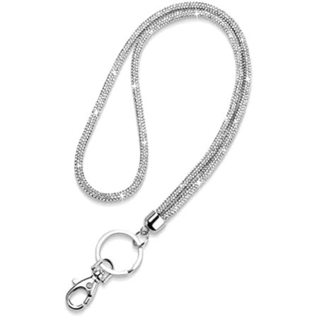 80 cm nøkkelbånd for kvinner, nøyebånd med steiner ID-kort holder søt halsbånd med metallspenne nøkkelring