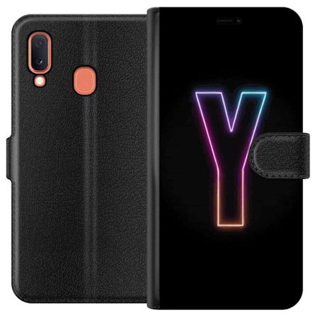 Kompatibelt Lommeboketui til Samsung Samsung Galaxy A20e Minimalistisk neonbokstav Y i fargeskiftende lys mot svart bakgrunn