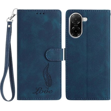 Fodral för Xiaomi Redmi A5 NFC, präglat fjäder PU-läder plånboksfodral med handledsrem