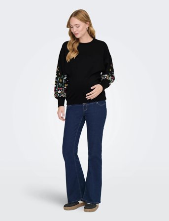 Only Maternity Olmbrooke L/S O-Neck Flower Swt - Black - XL