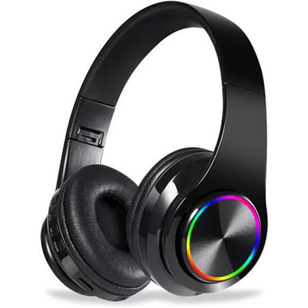 Bluetooth over-ear hörlurar, hopfällbara och lätta, med inbyggd mikrofon, FM-radio och SD/TF-kortplats.