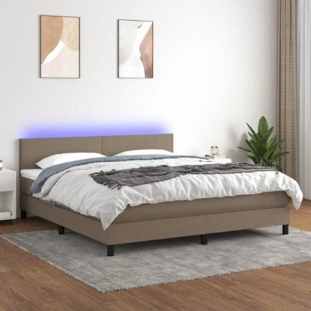 Maison Exclusive - Sengebund med lameller og LED madras Taupe 180x200 cm Stof