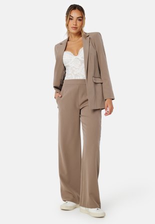 Pieces Bossy HW Wide Plain Pant Fossil Klær