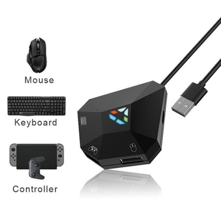 Kablet tastatur- og muskonverteradapter med USB-port, for Switch, PS4, Xbox One, PS3 og Xbox One.