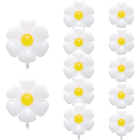 12 st Daisy-ballonger, 3 storlekar vita blomsterballonger för Daisy Bir