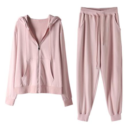 Kvinnor Dragkedja Hoodie Byxa Tvådelade Sets Höstmode Solid
