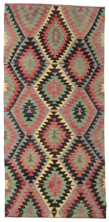 Hand Woven Kilim Vintage Turkish Rug 162X347 Brown/Green